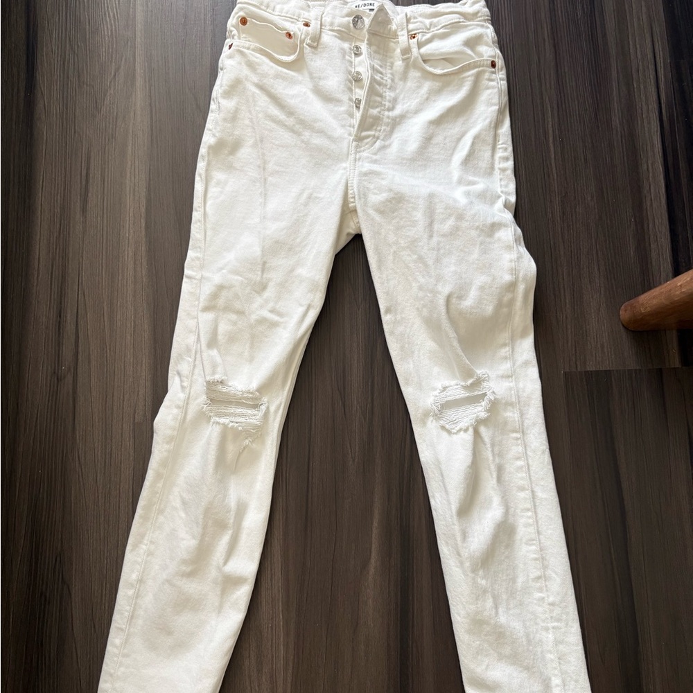Re/Done White Skinny Distressed Jeans - Picture 1 of 5